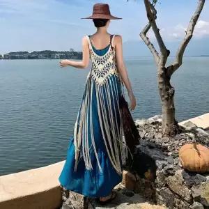 무천도사 여성용 여성 원피스 여름 나시 블라우스 바캉스풍 비치 세트 정장세트 펀칭 KKE2