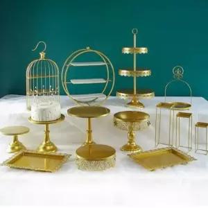 케익 플레이팅 접시 디저트 골드 테이블 장식 3단트레이 트레이