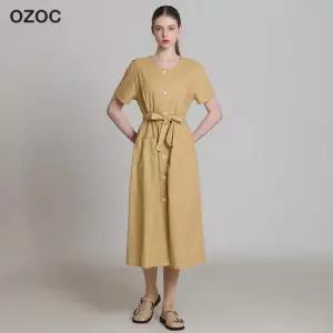 오조크 평직 다트 라운드 원피스