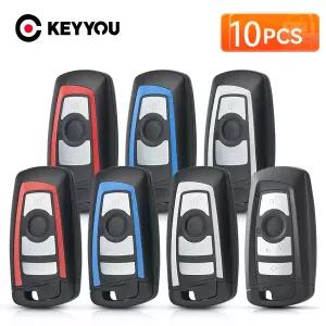 호환  KEYYOU 10개 스마트 자동차 키 쉘 커버 34버튼 리모컨 케이스  CAS4 F FEM 3 5 7 시리즈 E90 E92 E93