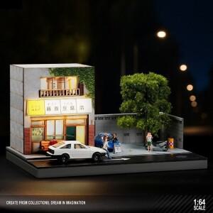Miniature Scene of Japanese-style Fujiwara Shop for 1/64 Car Model Double-layer Simulation with Ligh
