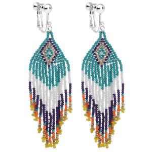 걸링 귀걸이 롱 태슬 비즈 보헤미안 스트라이프 뚫린 비드 부족 보석 없음 여성 파티 옐로우 블루 핑크 그린 블랙