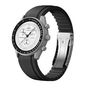 오메가 스와치용 FKM 고무 시계 스트랩 20mm, 퀵 릴리스 접이식 버클 소프트 불소 유니버설 20mm 22mm 컷-투-사이즈 내구성 교체 밴드 남성용