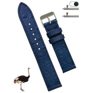 21mm 플랫 블루 타조 가죽 시계 밴드 남성 퀵 릴리즈 수제 스트랩, 슬림 교체 손목 스테인리스 스틸 버클, 아빠 남편을 위한 크리스마스 아버지의 날 선물 DH-NO-184-21MM