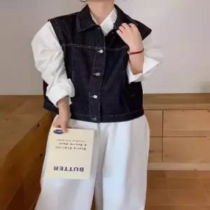 EAMT 여사친 데님 캐주얼 빈티지 조끼 톱 순정 싱글 터틀넥 민소매 YJ1