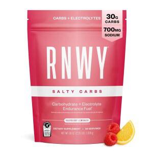 RNWY 짠맛 탄수화물 전해질 음료 믹스 30g 듀얼 액션 + 700mg 나트륨, 달리기, 라이드 및 레이스용 내구 연료, 글루텐 프리, 유제품 비 GMO 30인분, 라즈베리 레모네이드
