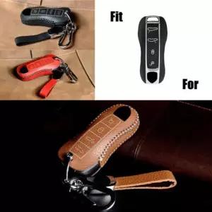 호환  A 천연 가죽 자동차 키 케이스 커버 포르쉐 911 카이엔 파나메라 타이칸용