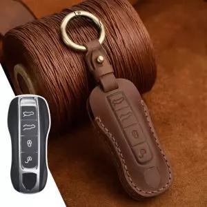 호환  A 천연 가죽 자동차 키 케이스 커버 포르쉐 카이엔 파나메라 타이칸 911용