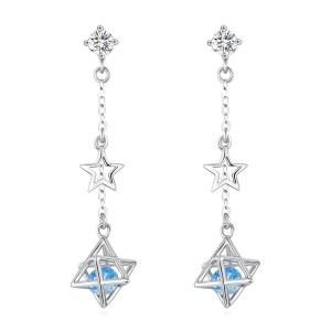 lwoowl 레ディ ス 피어스, 흔들리는 실버 925 금속 알레르기 대응 시즈쿠 호시 스터드 블루 파란색 크리스탈 지르코니아 플래티넘 마감 선물 주얼리 액세서리 여성에게 주는 크리스마스 화이트데이 어버이날 생일