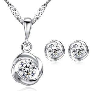 ENKANG 925 스털링 실버 여성용 로즈 모티프 러브 뷰티 액세서리 세트 S925 저자극성 0.2인치(5cm) 익스텐더 체인 포함 선물 포장 지르코니아 증정