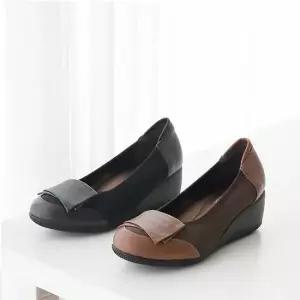 둥근샌들 소가죽 라운드 웨지힐 통굽 단화 구두 심플 중년 40대