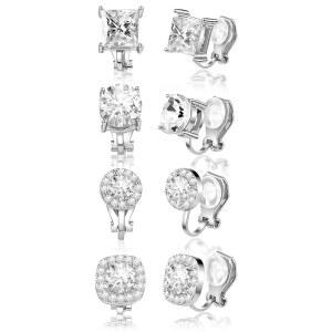 여성 댄스 대회용 큐빅 지르코니아 클립 귀걸이 4쌍 남성용 스터드에 뚫리지 않은 다이아몬드