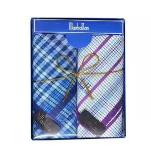 맨하탄 남성 패선 손수건 2매입 케이스 선물 손수건 순면손수건 남성손수건