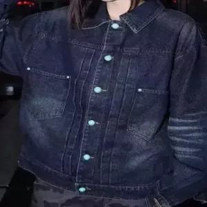 여성용 청 빈티지 가을 붐 자켓 코트 워싱 터키석 ST3