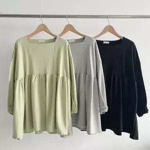 [하프클럽/]여성 오버사이즈 플레어 스퀘어넥 뒷라벨 롱티 미니드레스