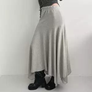 [옷자락]여자 봄 리본 밴딩 언발 사선 플레어 맥시 롱스커트