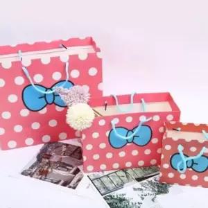 [문구/오피스] 종이가방 쇼핑백 도트 리본무늬 중형 10개