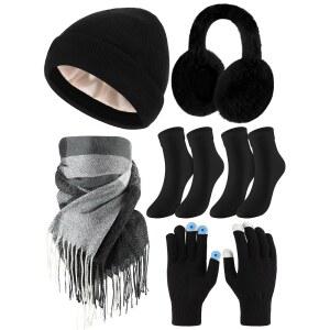 게이가 6개 겨울 모자 스카프 장갑 세트 니트 터치스크린 격자무늬 이어머프 양말 여성 남성용 선물