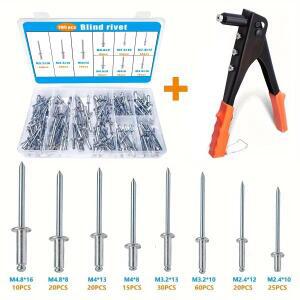 200개 8가지 크기 알루미늄 블라인드 리벳 플라이어 건DIY 자동차 프로젝트용 드릴비트 4개