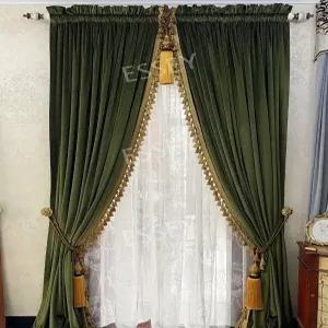 레트로 그린 인테리어 커피골드 장식술 커튼