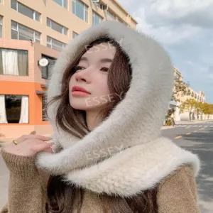밍크후드목도리 블랙 퍼머플러 따듯한 바라클라바 털모자 겨울 여성