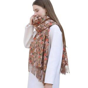 Wander Agio 여성 겨울 스카프 프린트 보호 스타일 숄 랩 웜 오버사이즈 파쉬미나 패션 플로럴 패턴