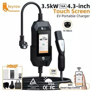가정용전기차충전기 페이리 43인치 터치스크린 휴대용 전기차 충전기 35kW 16A 1상 테슬라용 WiFi 앱 제어