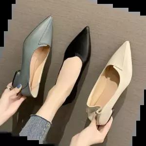 여성신발 블로퍼 플랫 뾰족코 단화 인조가죽 꺾어신는 신발