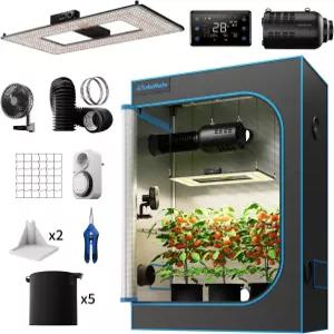 그로우 텐트 키트 완성 시스템 4x2 피트 240W 디밍 가능 LED 라이트 LM301H EVO 타이머 1680D 마일라 카본