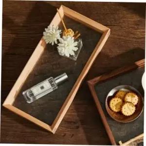 사각쟁반 앤티크 플라워 유리트레이 플레이팅 다과 티타임