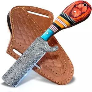 워록스 클럽 수제 다마스쿠스 사냥용 칼 칼집이 있는 8인치 고정 칼날 풀탕 카우보이 스키닝 야외 캠핑용