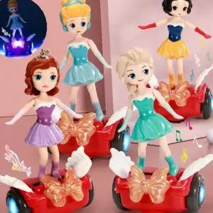 음악 재생 자동 주행 춤추는 공주 피규어 발광 회전 동작 여아 선물 실내 놀이