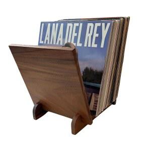 내추럴 우드 바이닐 레코드 홀더 선반, 테이블탑 LP 보관 랙, 호두 앨범 디스플레이, 스탠드, 플립 파일 정리함, 25-40개의 LP, 러스틱 모던 솔루션, 음악 애호가 선물