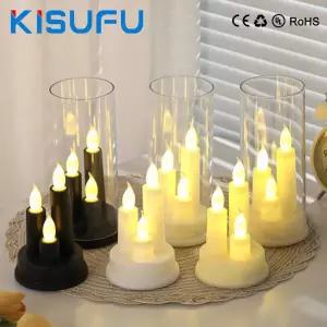 LED초 3 in 1 LED 무불꽃 전기 캔들 라이트 배터리 화이트 베이지 블랙 아크릴 테이퍼 휴일 파티 홈 데코