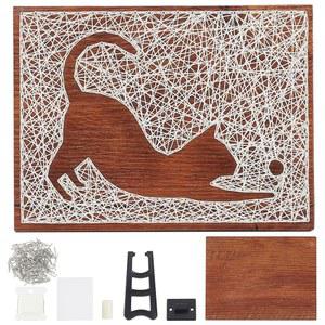 INFUNLY 고양이 스트링 아트 키트 수제 DIY 공예 키트 반려동물 애호가를 위한 창의적인 수제 키트 나무 프레임 보드, 사전 펀칭 DIY 홈 아트 프로젝트 초보자용 고양이 벽 아트 침실 장식용