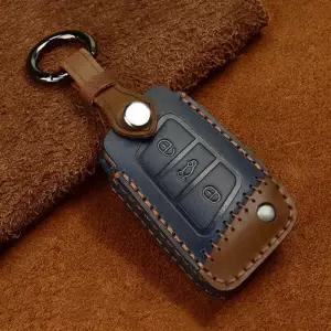 호환  폭스바겐 골프 티구안 스코다 시트용 A 블루 가죽 고양이 키 케이스 커버 리모컨 쉘