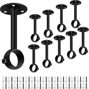 10팩 천장 커튼봉 브래킷 헤비 듀티 1인치 홀더 벽걸이 블랙 천장봉 걸이 후크 지지대