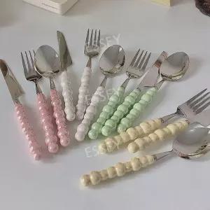파스텔 나이프 양식 세라믹 컬러 진주 포크 스푼