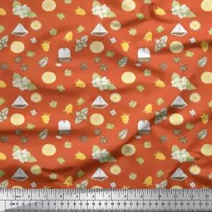 소이모이 코튼 캠브릭 오렌지 원단 - 야적장 옆 42인치 너비 티백 스타 아니스 레몬 슬라이스 야채 바운티