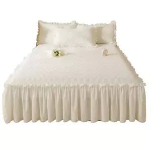 레이스 침대 커버 누빔 스커트 퀸 리본 프릴 매트리스