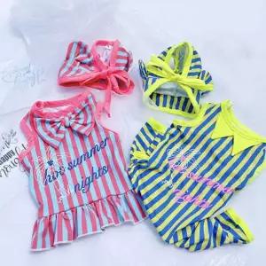 [RIZPICK]강아지 삐에로 래쉬가드 치마 바지 1P 여름 물놀이 애견수영복