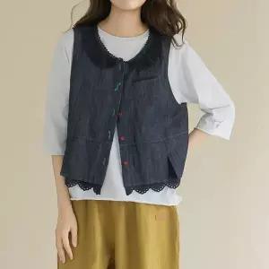 엄마옷 마담4060 조끼 여성 데일리 [내추럴포엠]꽃단추청린넨 -YVE2604006-