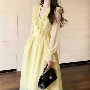 [아리엘스타일]프릴디테일 여리핏 플로우롱원피스 미모엔롱원피스