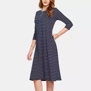 데일리 홈웨어 스트라이프 롱 레이온 원피스 라운지웨어