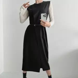 여자 하객룩 포멀 랩원피스 슬림벨트 민소매 롱원피스