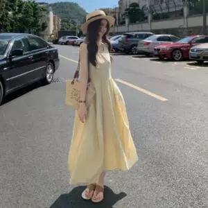 [다잇템] 여자 내추럴 U넥 슬리브리스 빅사이즈 롱원피스