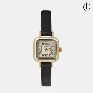 엘케이트 여성 클래식 포멀 가죽 레더 스트랩 워치 스퀘어 정장 골드 프레임 손목시계 LMY009