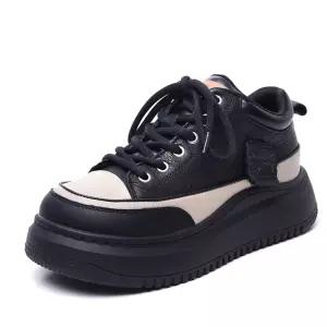 여자 빈티지 가을 사뿐 플랫 두층소가죽 통굽 슬립온 배색 키높이 사계절 SPO마켓3