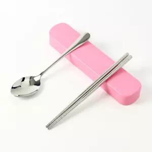 성인용 캠핑수저세트 핑크 케이스 2개 수저통세트