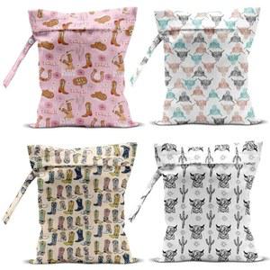 zcyxuuw 수영복용 방수 백 4개, 여행 해변 습식 드라이 백, 지퍼 재사용 가능한 웨스턴 카우걸 데코, 여행 해변 습식 수영복 세면 용품 기저귀 세탁 가방